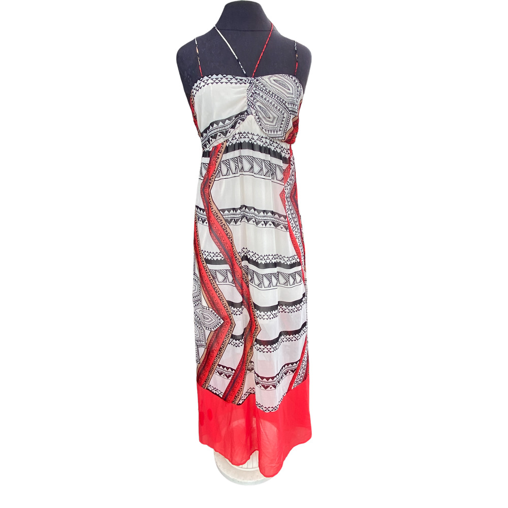 Maude Women's orange and white dress with adjustable straps size large